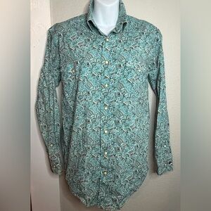 Panhandle Slim Stretch Turquoise Paisley Long Sleeve Western Snap Shirt women S